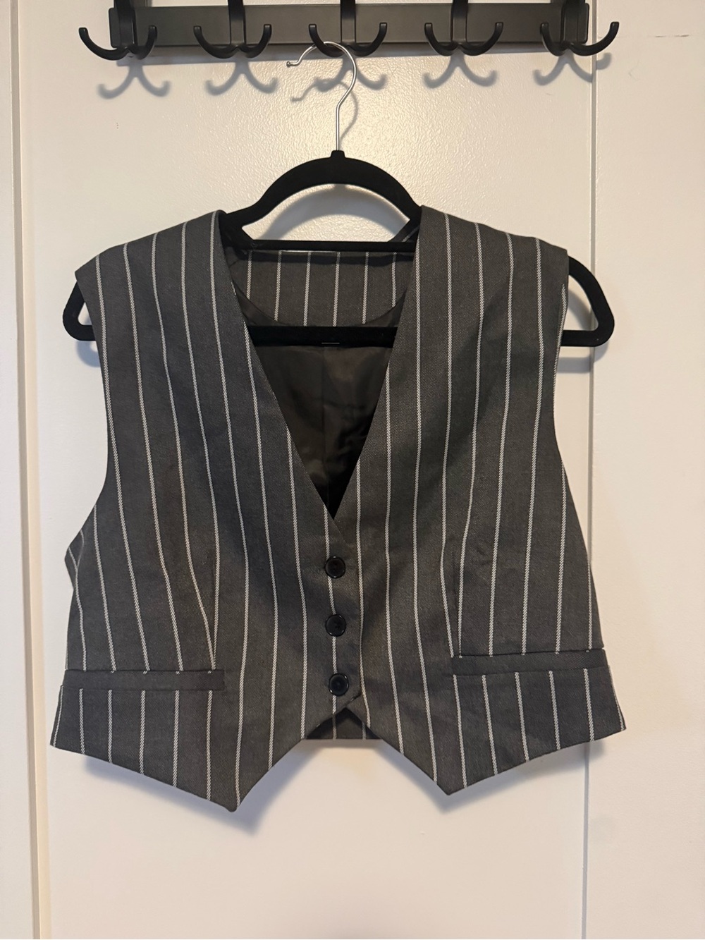 Women's Gray Pinstripe Vest - Tailored Sleeveless Waistcoat
